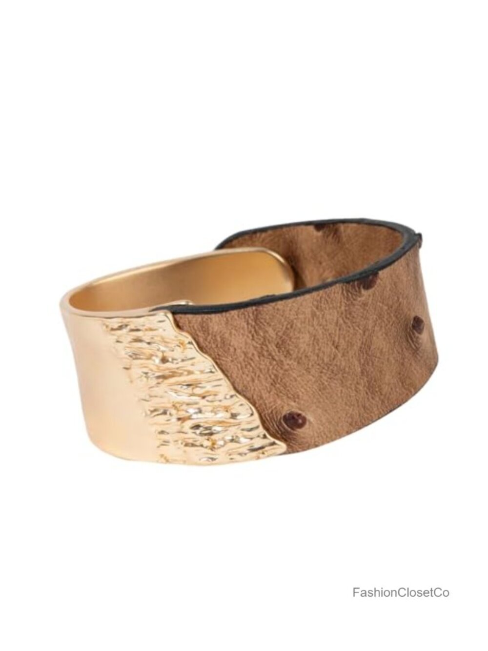 Genuine Leather Bracelet Wrap Cuff Gold Metal Statement Bangle for Women